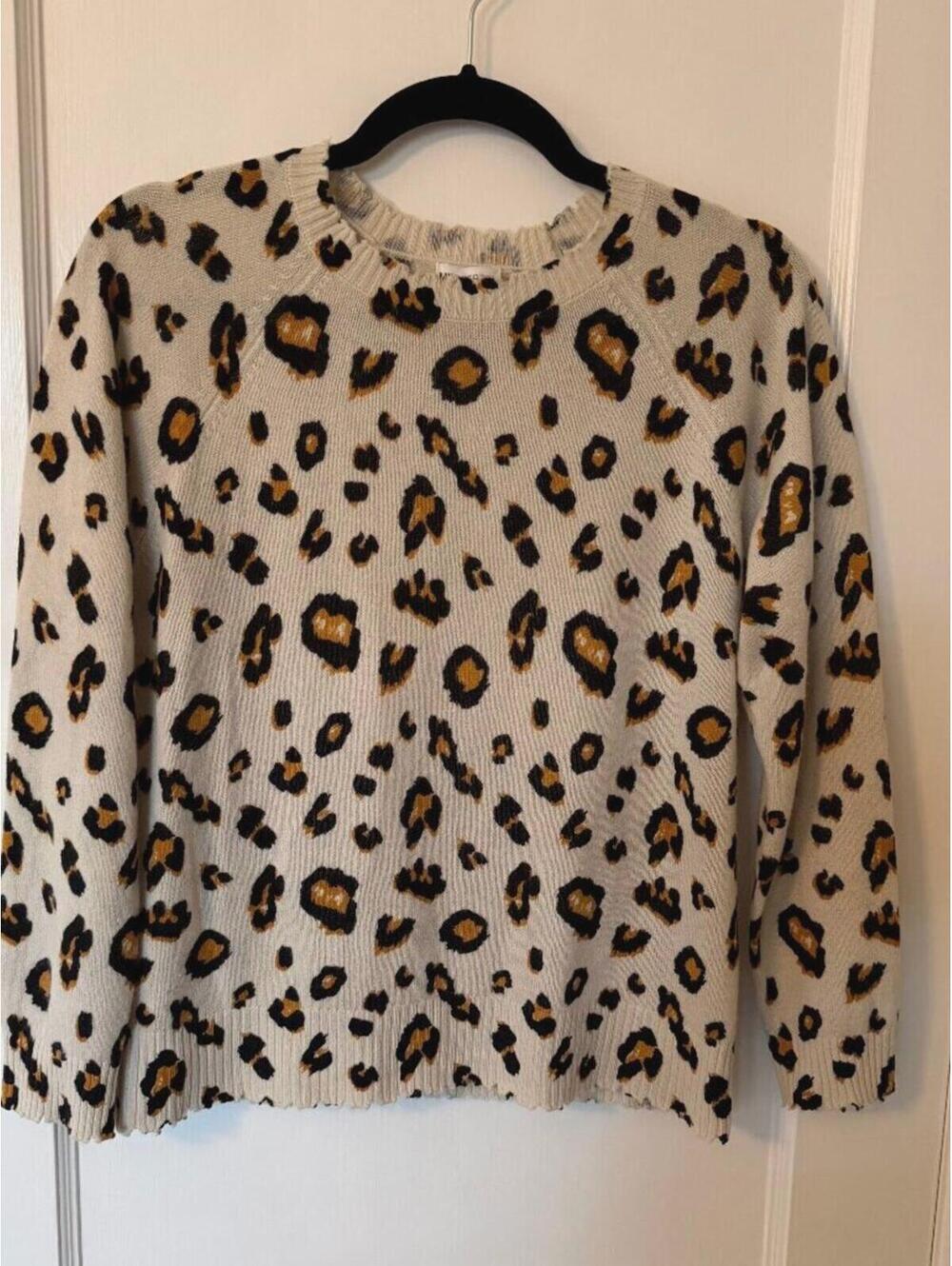 Minnie Rose Cashmere Leopard Print Ruffle Detail Sweater